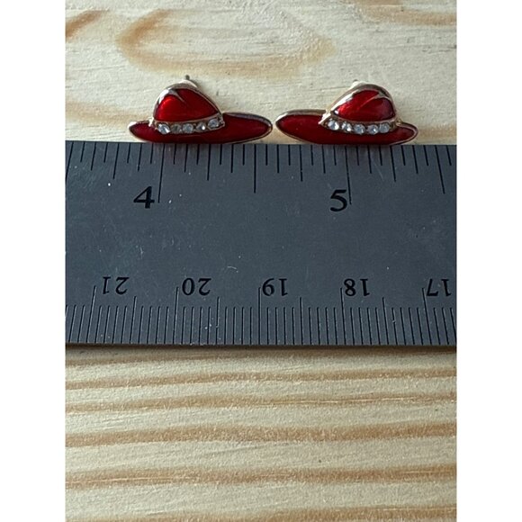 Red Cowboy Red Hat Society Stud Earrings With Rhinestones Accents - Picture 4 of 5